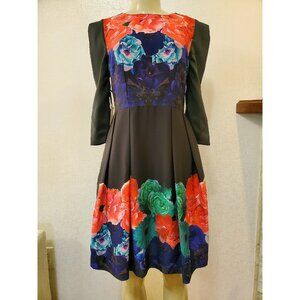 WOLF & WHISTLE  WOMEN'S BLACK FLOWERS 3/4 SLEEVE  DRESS SIZE 10 #157